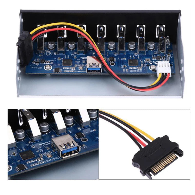 7-8 Port USB 3.0 Front Panel Hub – 5.25" PC Case Bay USB Front Panel Hub HIP