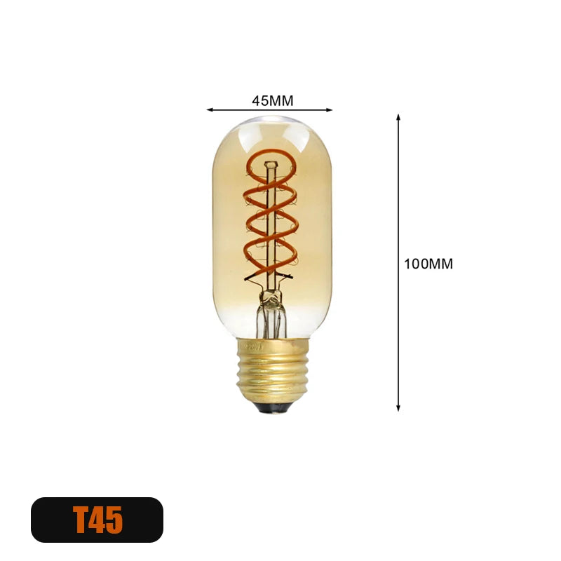 Retro LED Spiral Filament Bulb E14/E27 4W Vintage Edison Lamp LED Filament Bulb HIP T45 Warm White Yes|4W