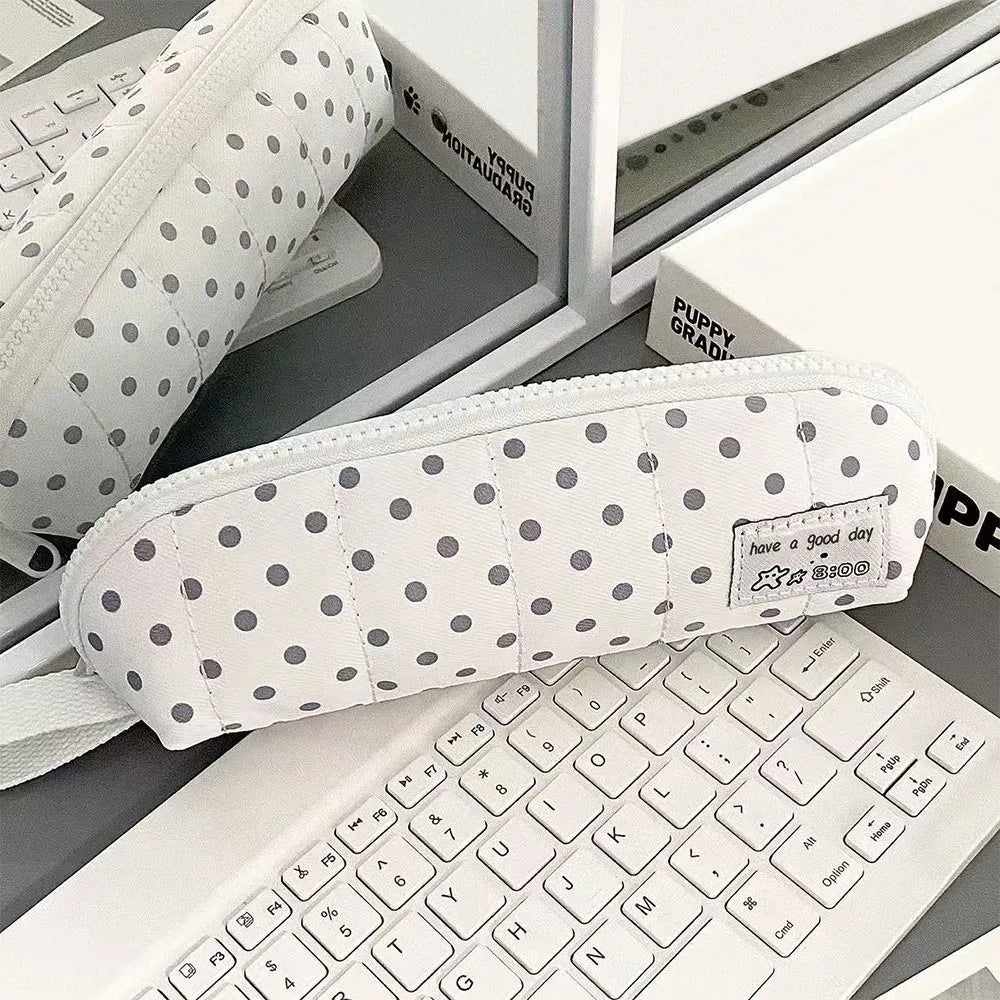 Korean Polka Dot Pencil Case – Large Capacity Stationery Bag Pencil Case HIP White Grey