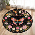 Butterfly Floral Round Area Rug – Anti-Slip Flannel Carpet Decorative Area Rug HIP 3 120x120cm