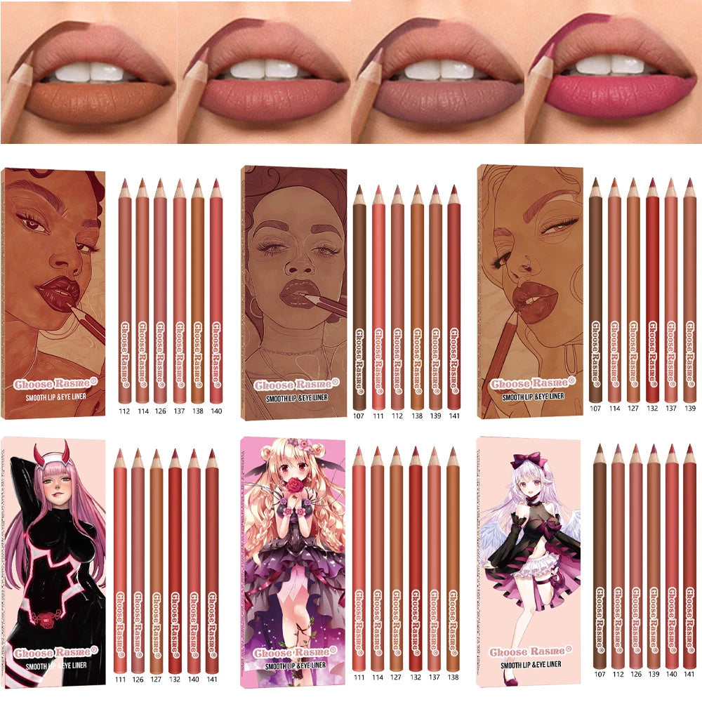 6pcs Lip Liner Pen 6 Colors Waterproof And Sweat-proof Not Easy To Fade Non-stick Cup Nude Lipstick Pencil Set Lasting Makeup HIP