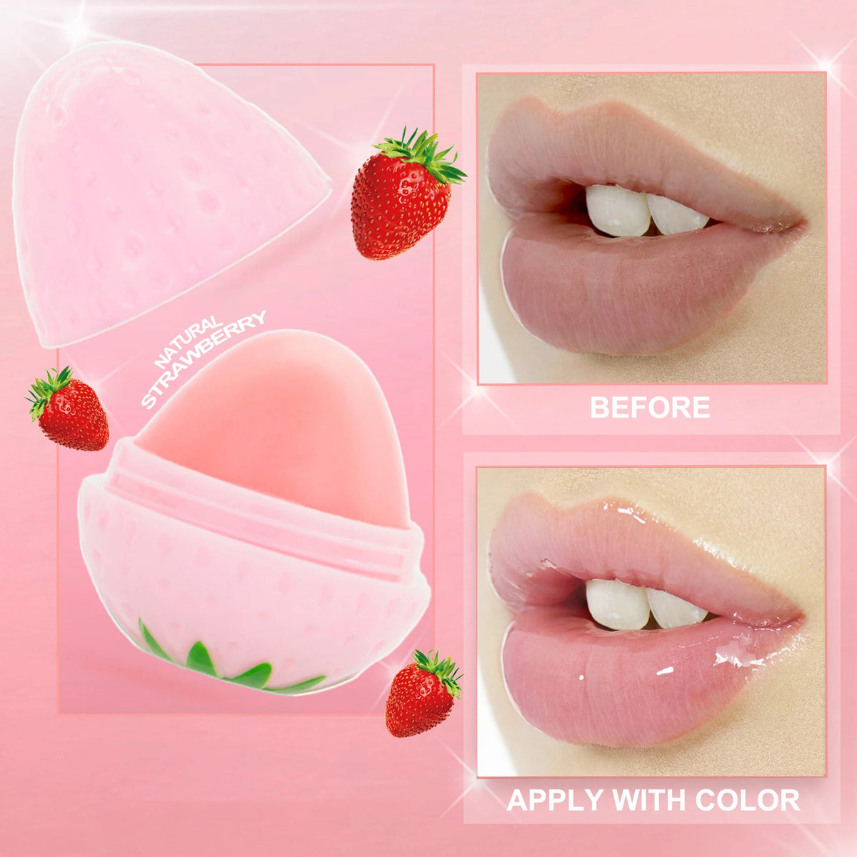 1/4Pcs Strawberry Lip Balm Long-Lasting Moisturizing Repair Hydrating Colored Tint Lipstick Clear Repairs Dry Lip Care Cosmetics HIP Pink-1Pc
