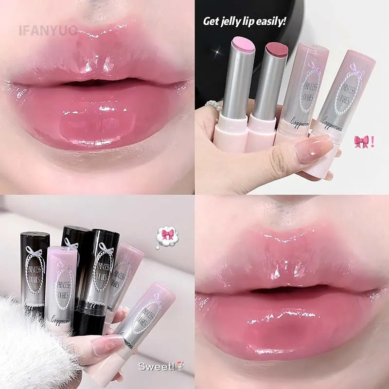 Caramel Brown Solid Lip Gloss Moisturizing Lace Bow Mirror Glass Jelly Lipstick Non Stick Cup Water Light Plump Lip Tint Makeup HIP