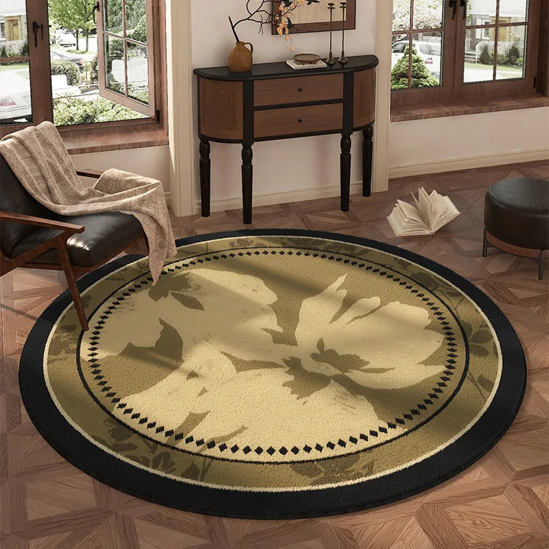 Round Olive Green Floral Area Rug – Vintage Botanical Non-Slip Floral Area Rug HIP 4 40X40CM