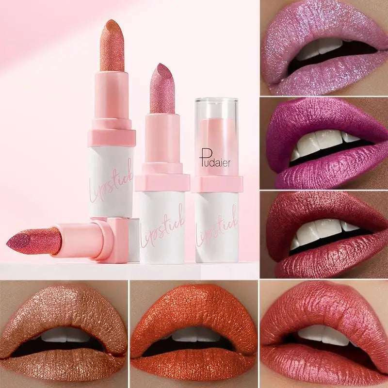 Pudaier Diamond Glitter Lipstick – 10 Shades, Waterproof Glitter Lipstick HIP