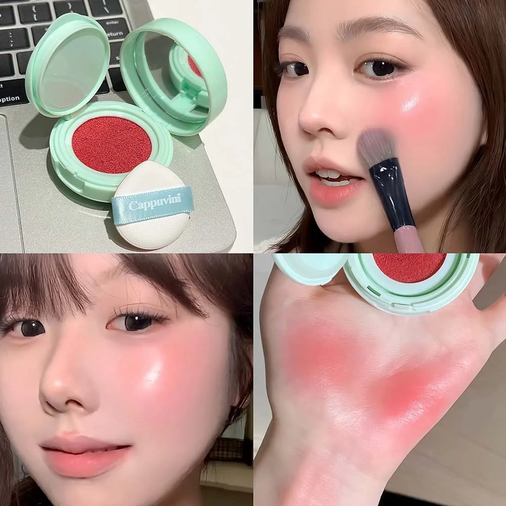 CAPPUVINI Moisturizing Air Cushion Blusher Cream Cheek Tint Natural Rouge Brighten Skin Tone Face Contour Makeup With Puff HIP 02