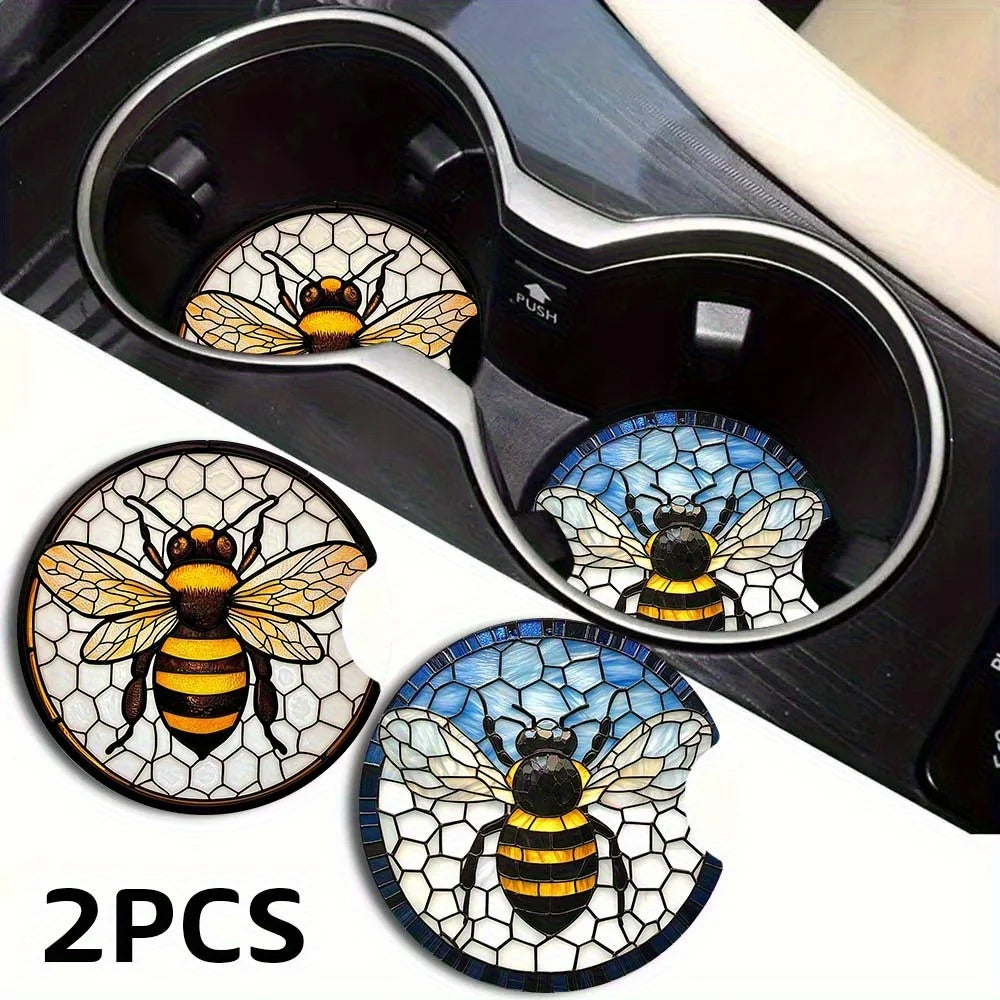 2-Pack Bee Honeycomb Car Cup Holder Coasters – 2D Printed Car Cup Holder Coaster HIP 1 Other