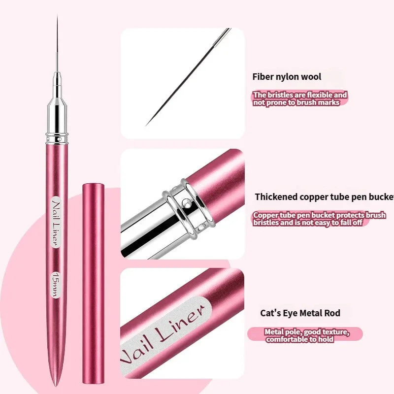 Multi Size Nail Art Liner Brush Fine Line Detail Drawing Pen Macaron Metal Handle Striping Brush Precise Line Flower Detail DIY HIP