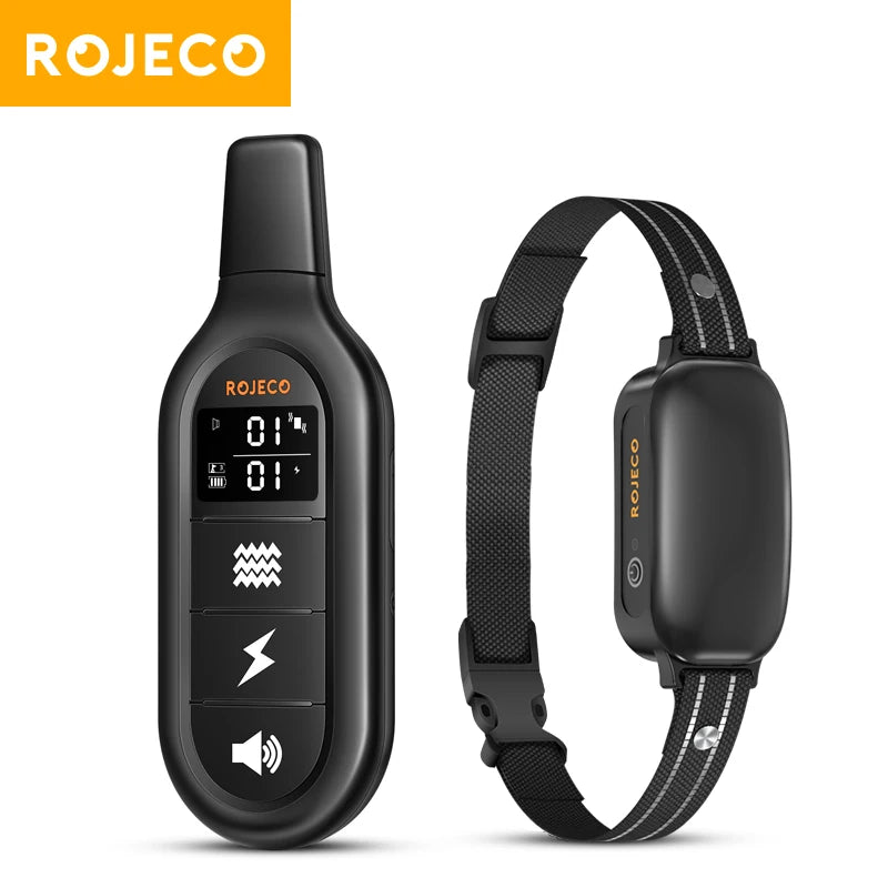 ROJECO Electric Dog Training Collar Digital Rechargeable Remote Control IPX7 Waterproof Vibrator Pet Dog Bark Stop Shock Collar HIP