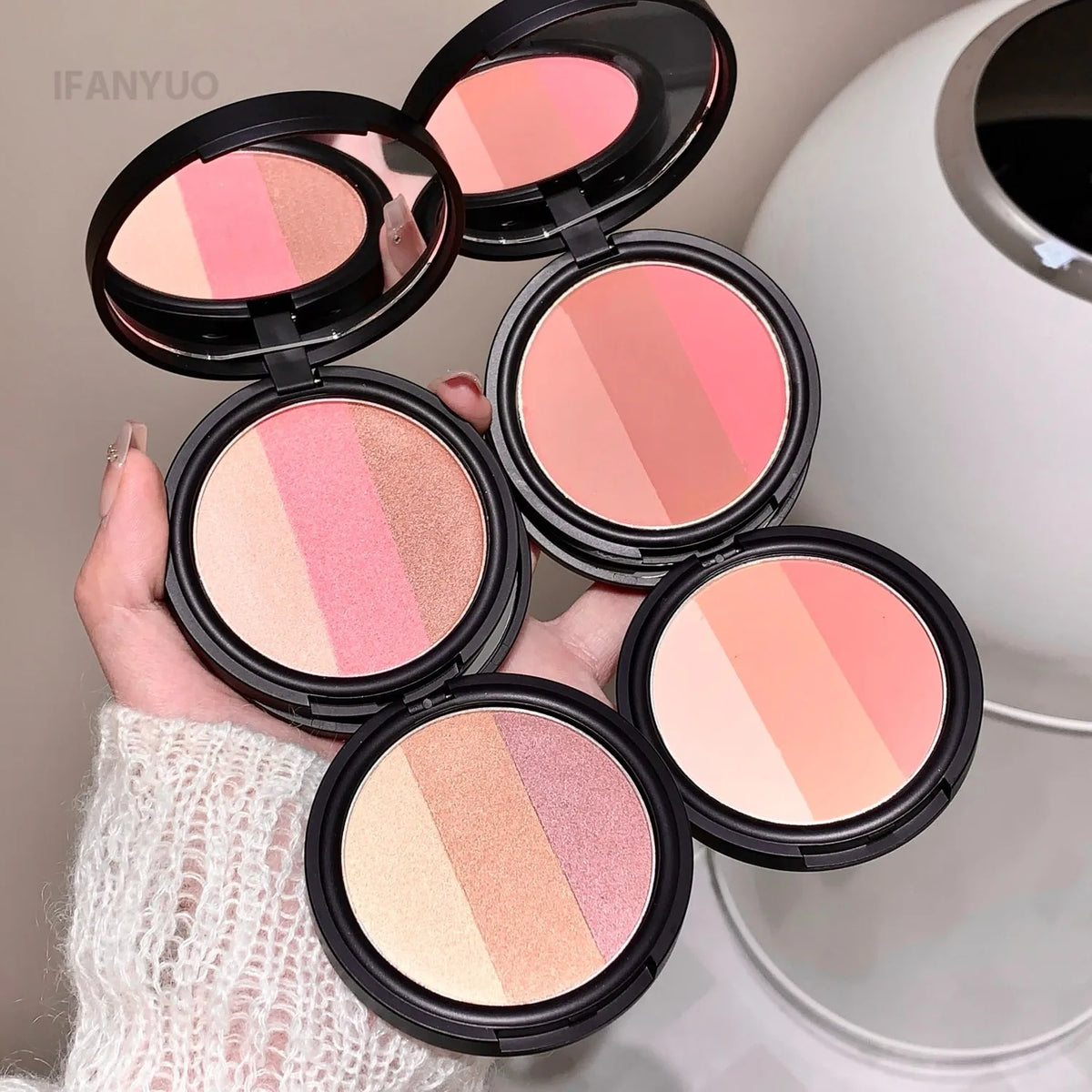 Three Color Blush Palette Waterproof Long Lasting Matte Shimmer Highlighter Cotouring Not Easy To Fade Rouge Integrated Tray HIP