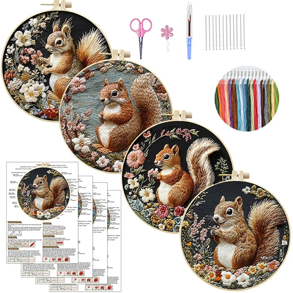 Animal Landscape Rural Squirrel DIY Embroidery Set Adult Beginners Handmade Embroidery Set Accessories Gifts HIP