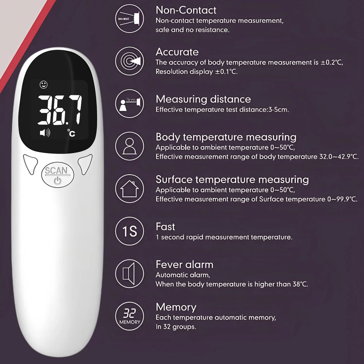 Fireurus IR Non-Contact Digital Thermometer – Body & Surface Infrared Thermometer HIP
