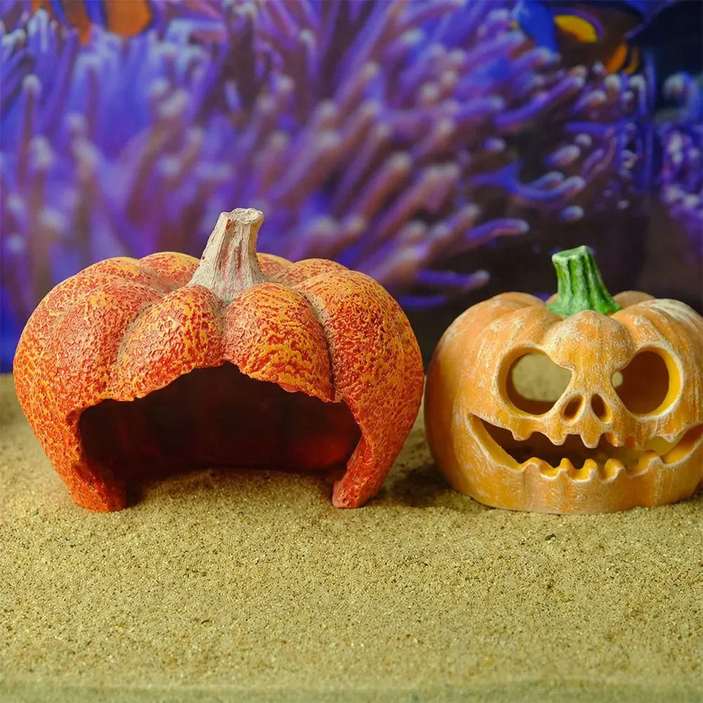 Halloween Aquarium Decorations Pumpkin and Ghost Diving Fish Tank Hidden Cave Decoration Shrimp Turtle Aquarium Landscape Decor HIP