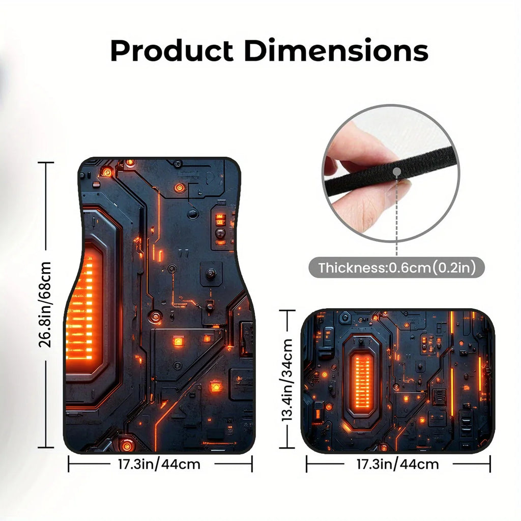 4-Pc Non-Slip Car Floor Mats – Orange Circuit Pattern Car Floor Mats HIP
