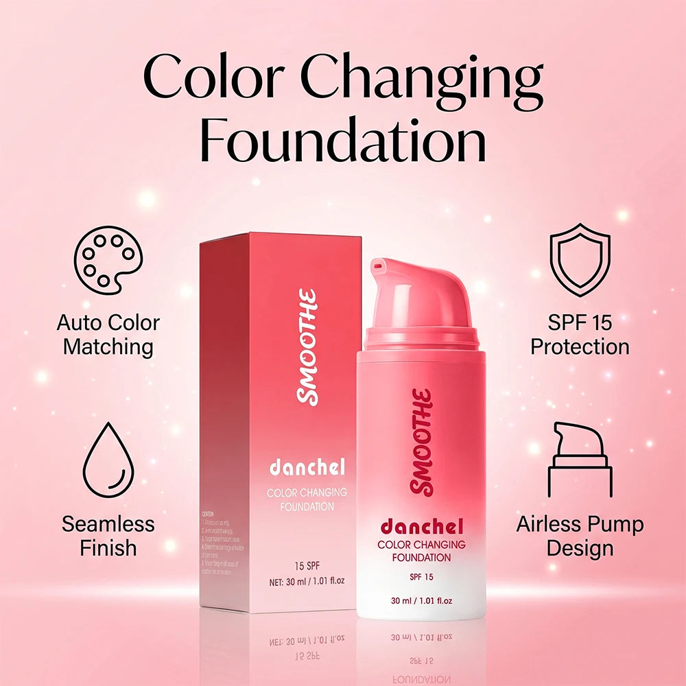 Color Changing Foundation Smart Match Skin Color Medium Coverage Deep Moisturizing SPF15 Sun Protection Natural Look Foundation HIP
