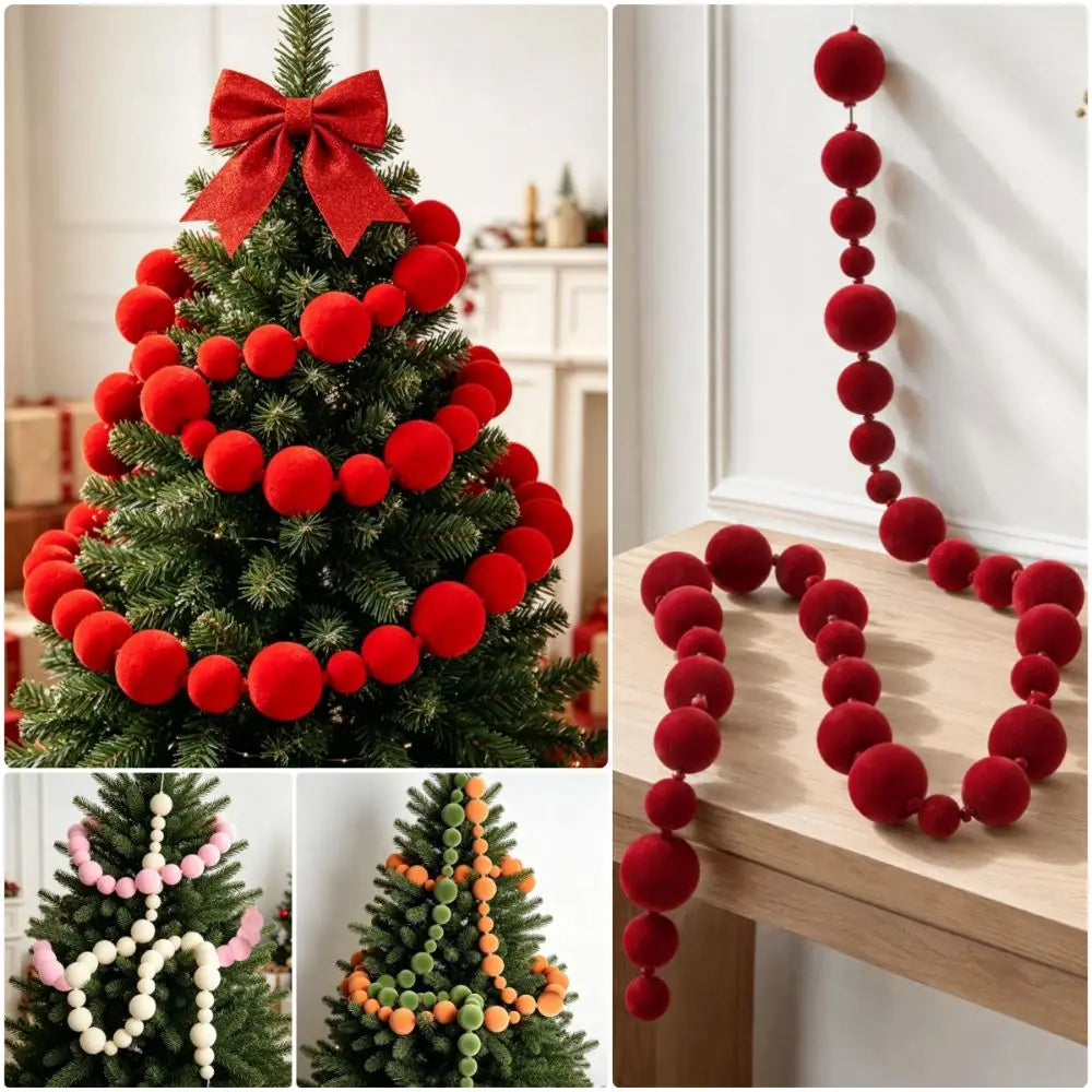 Multicolor Flocking Ball String – Christmas Tree Decoration Holiday Ornament String HIP