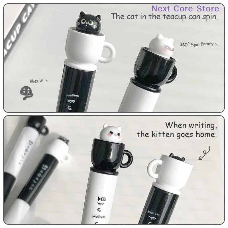 Cute Teacup Cat Gel Pen 0.5mm – Quick Dry Rotating Design Novelty Gel Pen HIP
