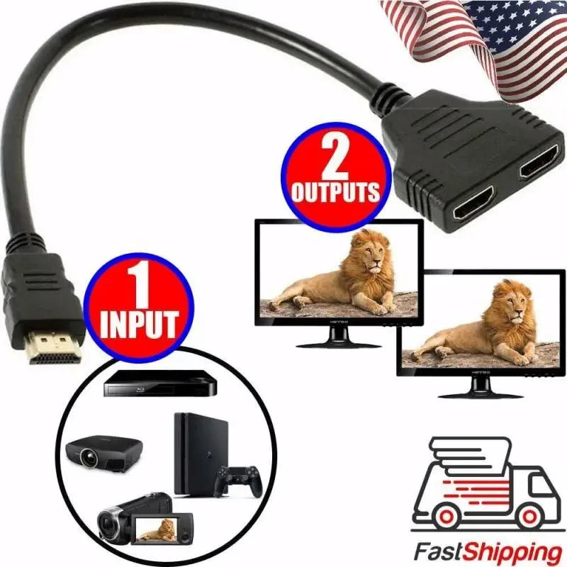 HDMI Splitter Cable 1 In 2 Out – 1080p HD Adapter HDMI Splitter Cable HIP