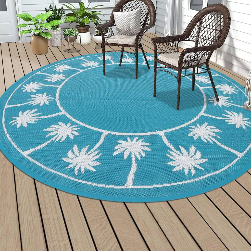 Round Outdoor Rug – Waterproof Anti-Slip Vintage Floral Patio Mat Outdoor Area Rug HIP 4 80X80CM