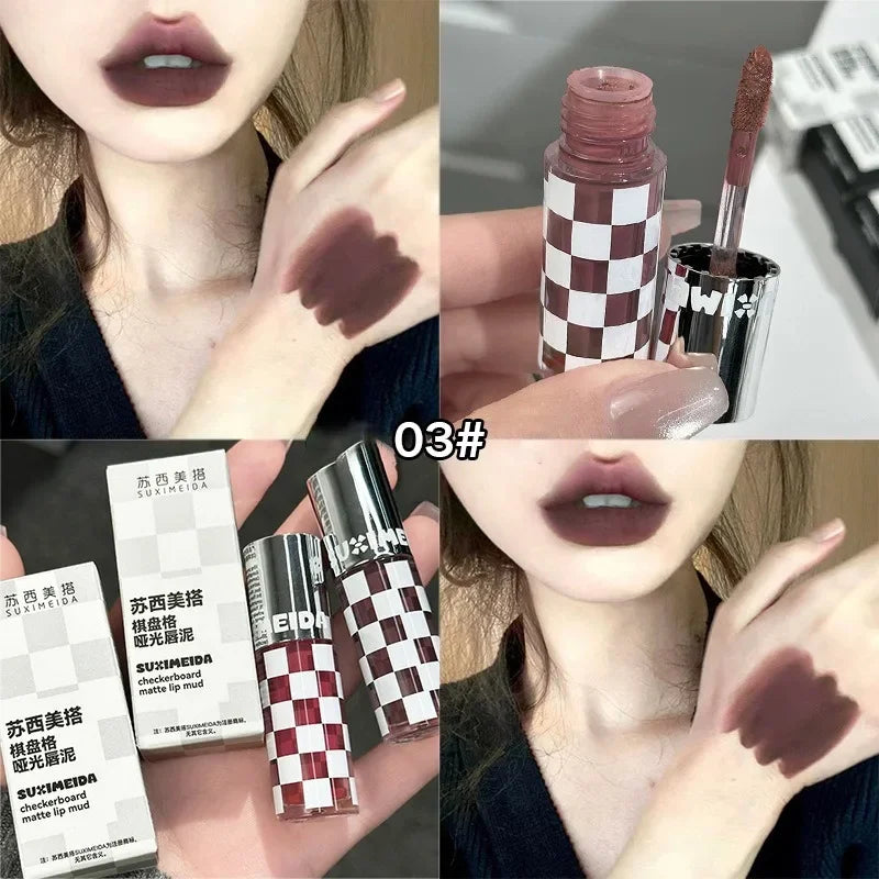 Punk Dark Purple Matte Lip Mud Mousse Lipstick Waterproof Sexy Orange Brown Velvet Lip Gloss Lasting Non-stick Deep Color Makeup HIP 03