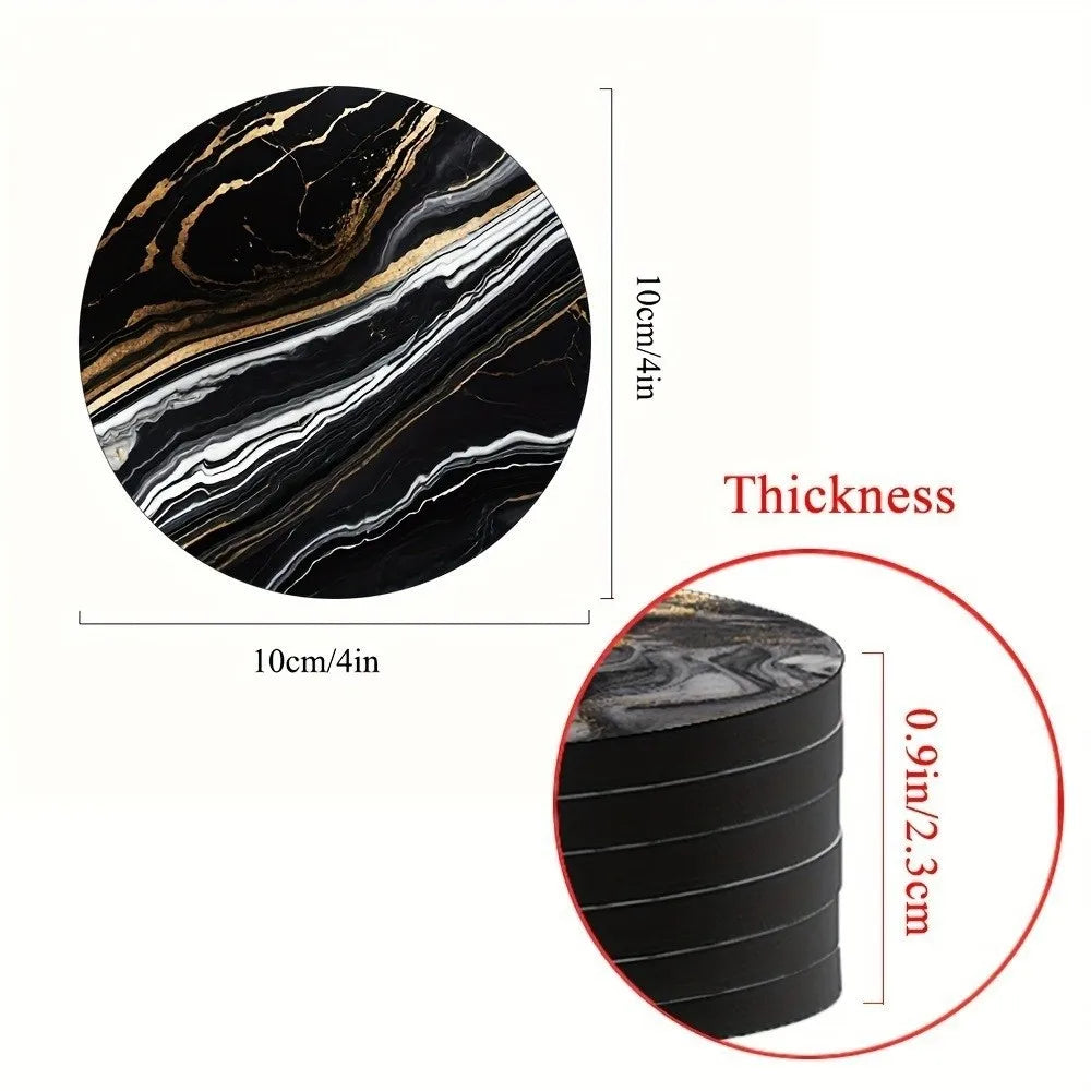 6-Piece Marble Wooden Drink Coasters Set – Heat Resistant 4" Drink Coaster Set HIP