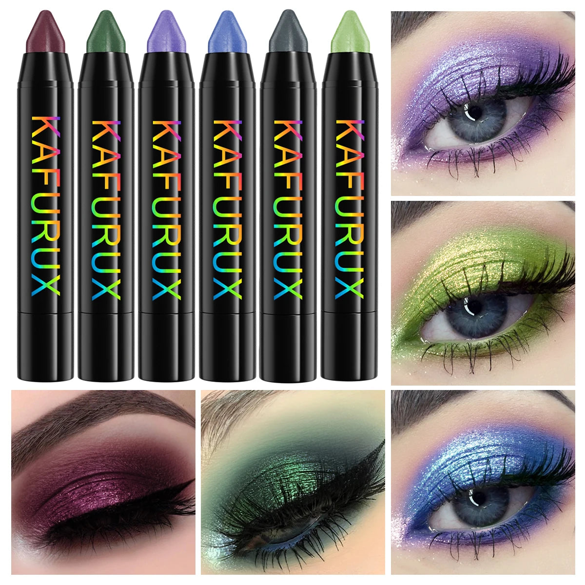 6-Piece Metallic Glitter Eyeshadow Pencil Set – Shimmer Liner Eyeshadow Pencil Set HIP