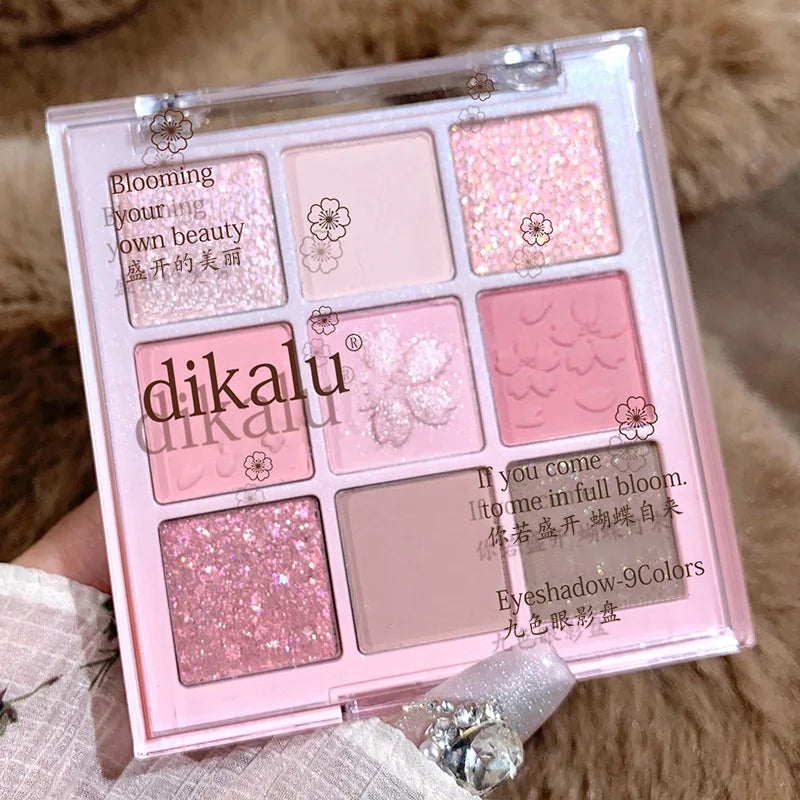 New Nine-color Eyeshadow Palette Rose Pink Nude Brown Low Saturation Pearly Matte Glitter Eye Shadow Long-lasting Eye Makeup HIP 9 Color