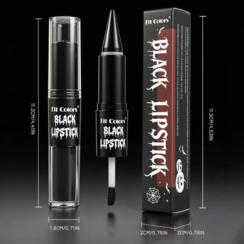 2 in 1 Halloween Lipstick Lip Gloss Non-Stick Cup Long Lasting Black Lip Makeup Moisturizing Shiny Lip Oil Gothic Dark Cosmetics HIP