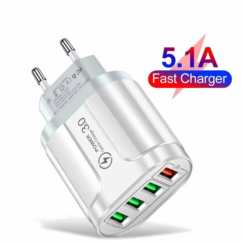 4-Port USB QC 3.0 Wall Charger – Fast Charge, Multi-Device USB Wall Charger HIP