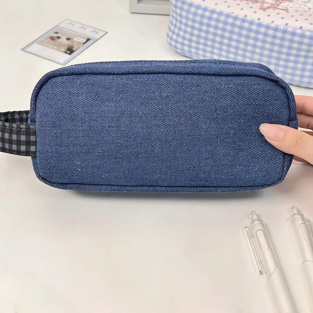 Lace Plaid Canvas Pencil Pouch – Large Capacity Pen Bag Pencil Pouch HIP