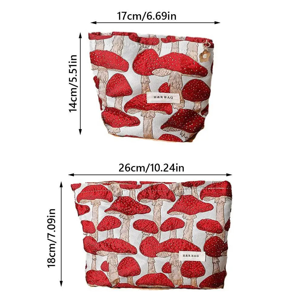 Canvas Makeup Bag Red Mushroom Print – M & L Sizes | HIP Cosmetic Makeup Bag HIP