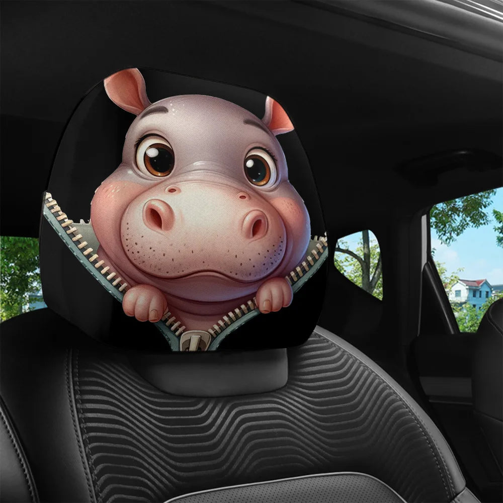 2-Pack Cartoon Hippo Car Headrest Covers – Machine Washable Car Headrest Covers HIP