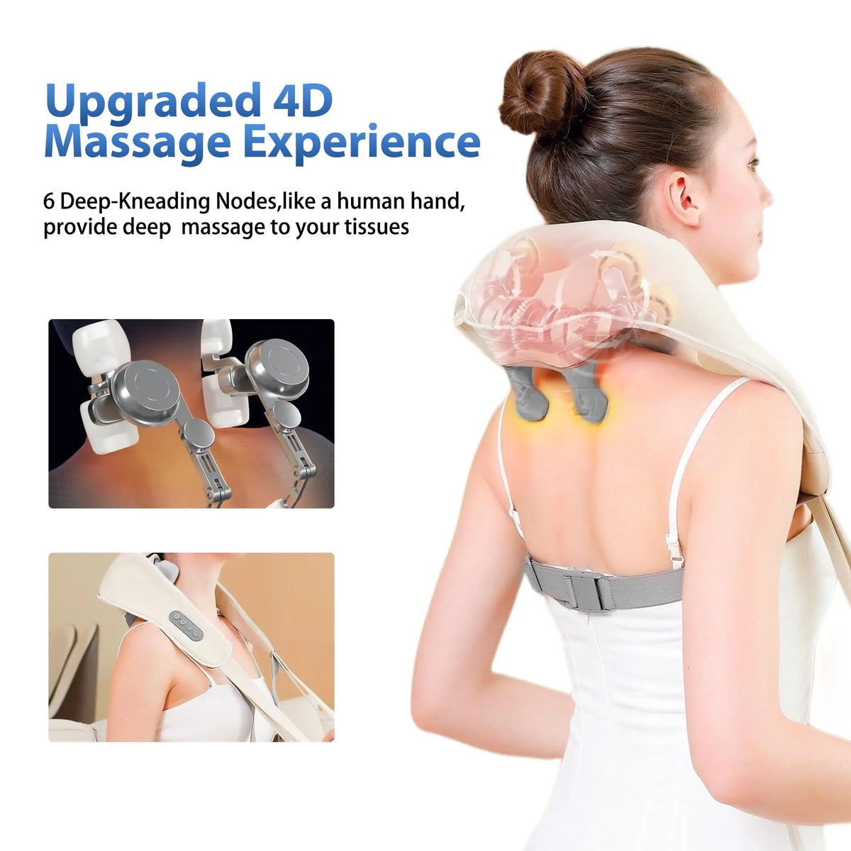 PAQIN 4D Shiatsu Neck & Shoulder Massager with Heat – Cordless Neck Shoulder Massager HIP