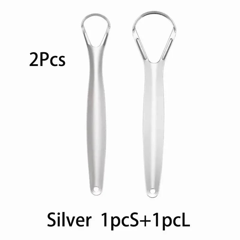 Stainless Steel Tongue Scraper – Fresh Breath Oral Care Tongue Scraper HIP C738-Silver-SL-2pcs