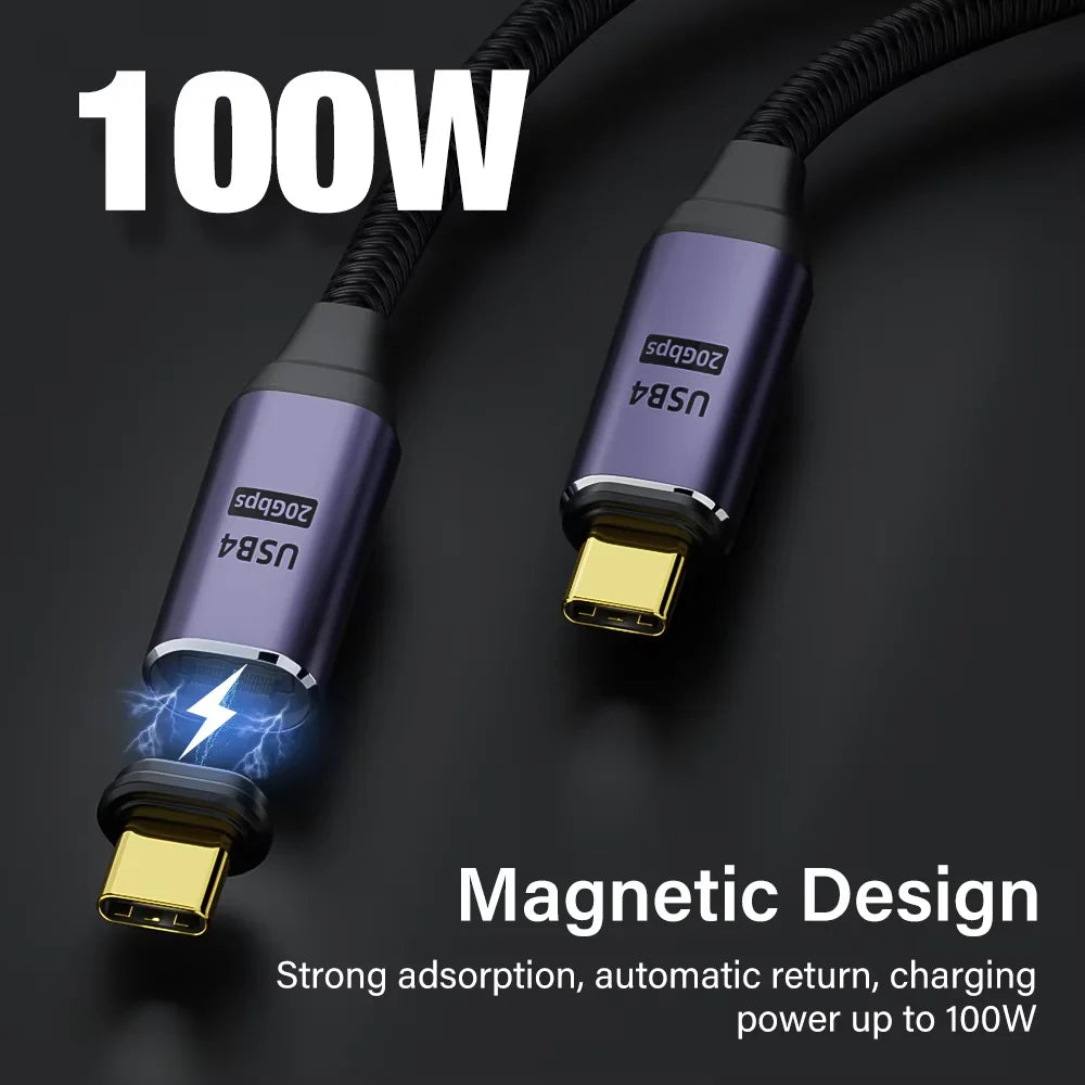 USB4 Magnetic USB-C Cable 100W 20Gbps 8K Thunderbolt 3 2m USB-C Magnetic Cable HIP