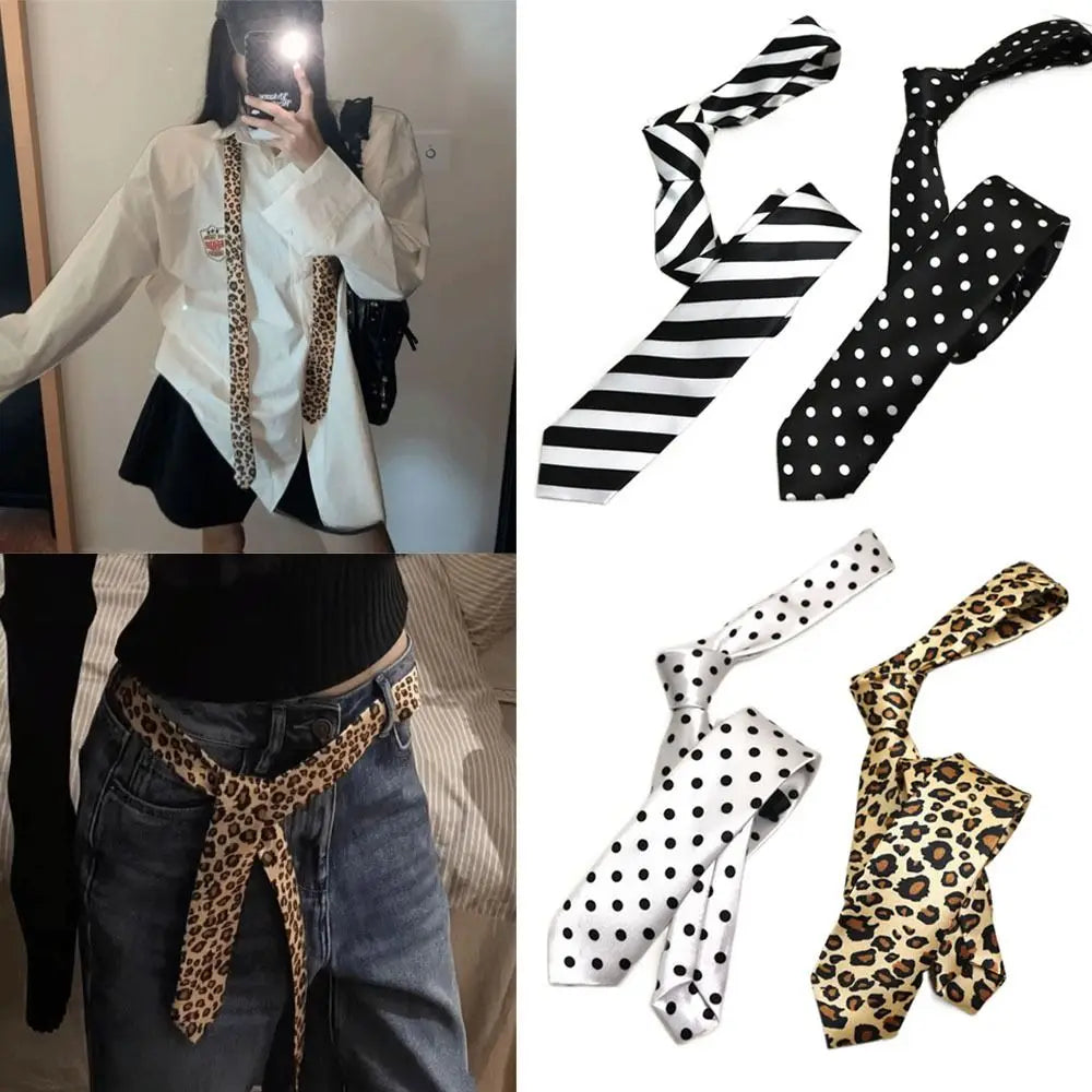 Retro Narrow Necktie – Striped & Leopard Print | 5cm Wide Narrow Necktie HIP