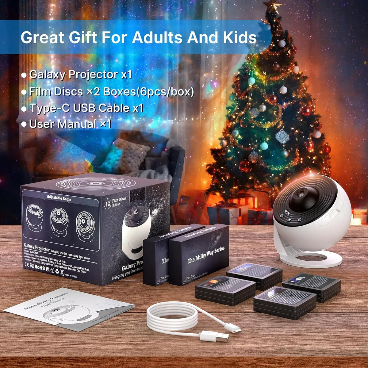 Bedroom Galaxy Projector Night Light HD Image Star Projector 13 Film Discs Kids Planetarium Projector 360° Rotation Galaxy Light HIP White