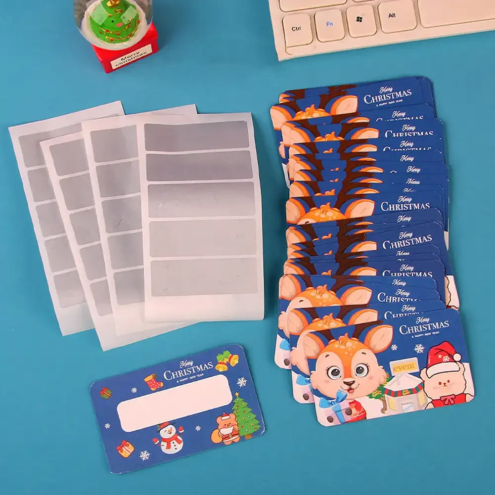 20pcs Cartoon Christmas Scratch Card Children's Christmas Handwritten Interactive Scratch Award Card Reward Lucky Scratch Decor HIP