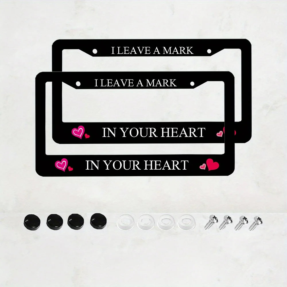 2-Pack Black Aluminum License Plate Frames with Pink Hearts License Plate Frame HIP 1