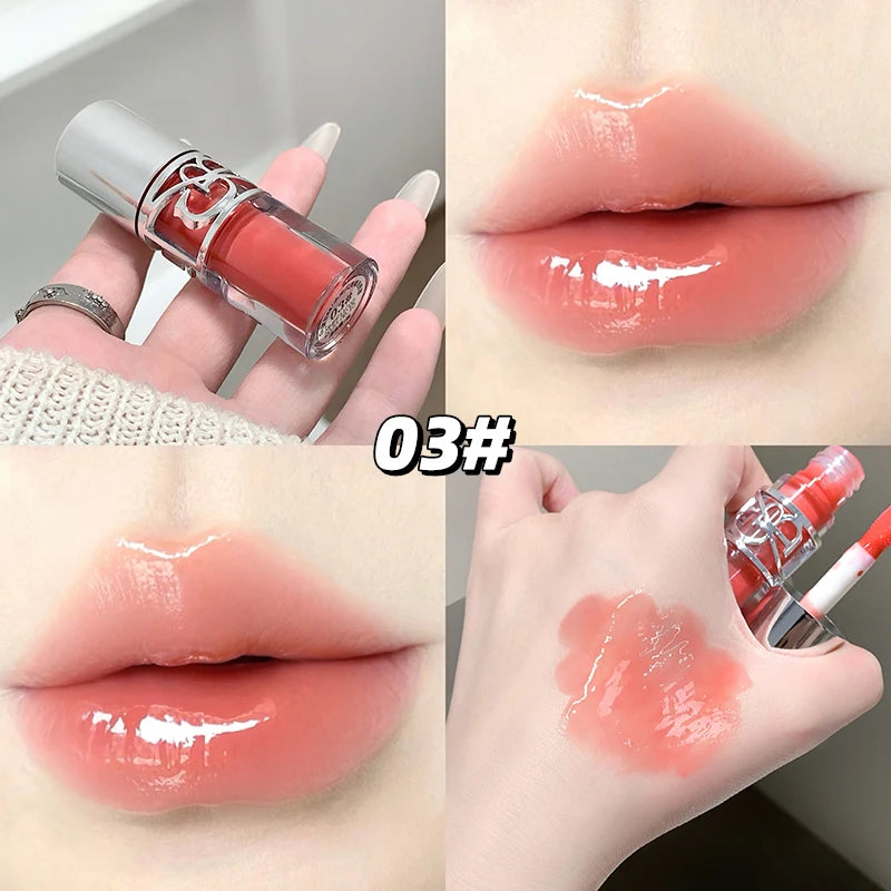 Clear Glass Gray Coffee Shine Lip Gloss Mirror Watery Moisturize Plumper Long Lasting Lip Tint Juicy Lip Oil Gloss Stain Makeup HIP 03