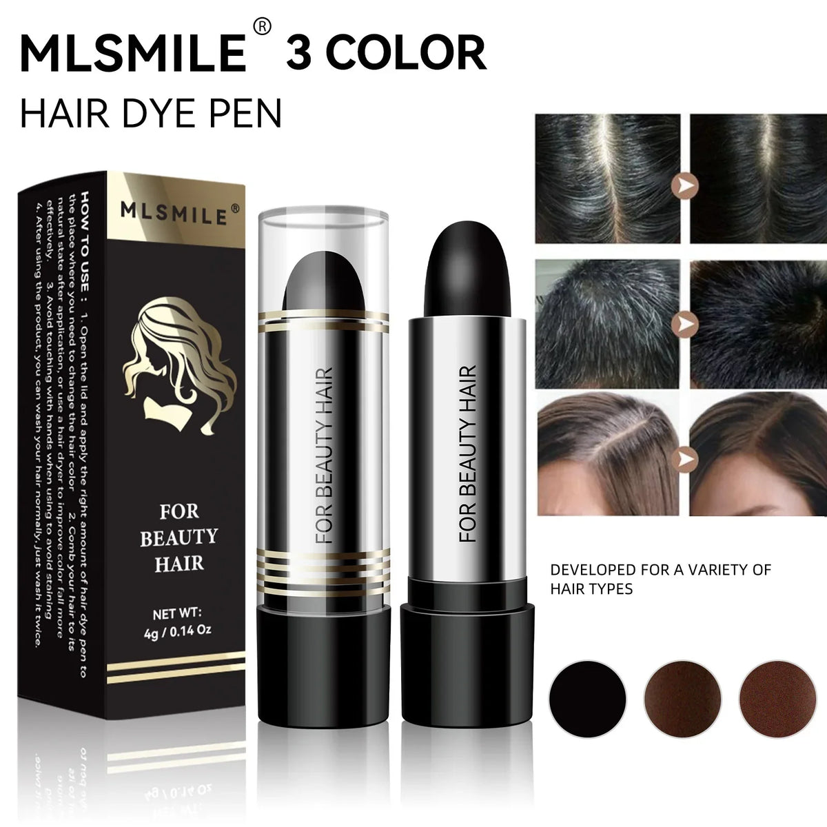 MLSMILE Temporary Hair Dye Pen – Instant Gray Coverage Temporary Hair Dye HIP