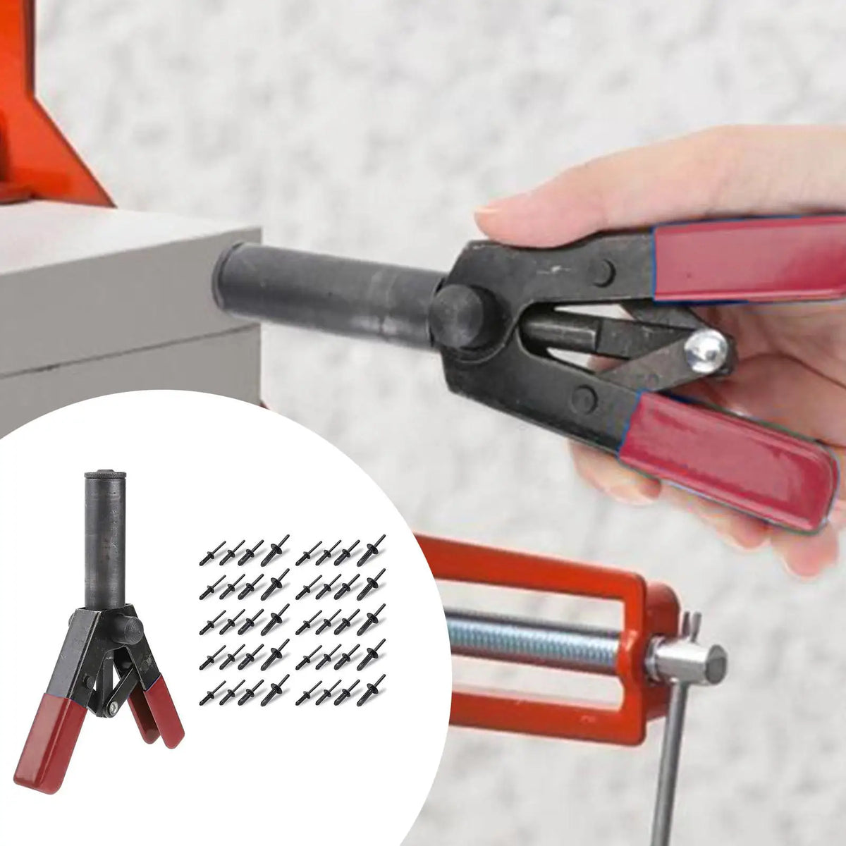 Plastic Rivet Gun 6.3 Inch Poly Hand Riveter Kit for Fastening Door Panels Automotive Trim Blind Rivet Gun with 40pcs POM Rivets HIP