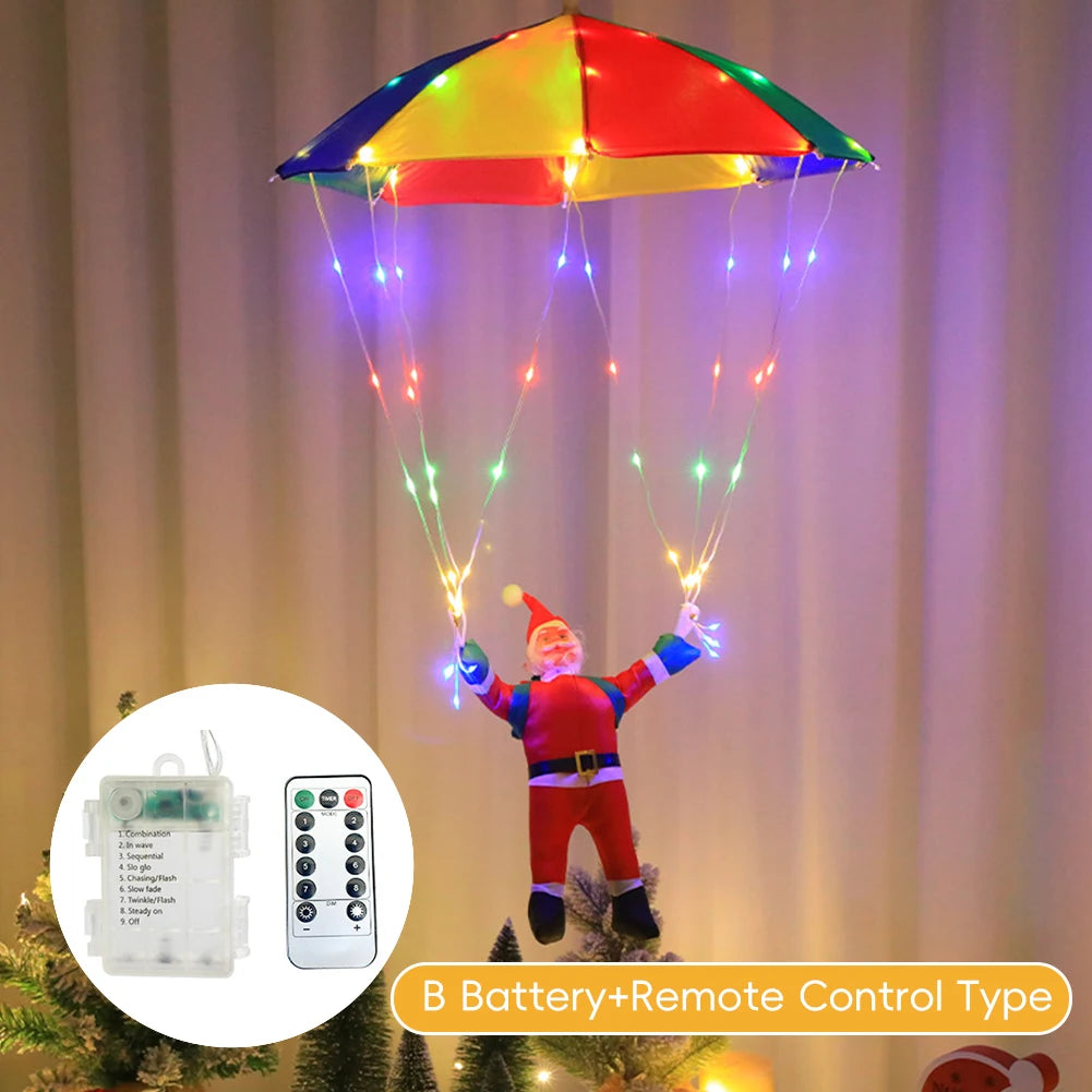 Magic Flying Parachuting Santa LED Lights USB/Battery/Solar Powered Funny Family Christmas Eve Decorations Ornament String Light HIP B Battery Remote Con