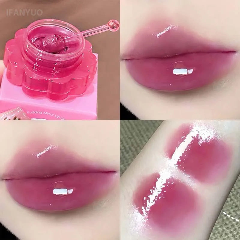 Jam Pudding Canned Lip Gloss Moisturizing Lasting Non-stick Cup Purple Watery Colored Lip Balm Long-lasting and Tender Lip Balm HIP