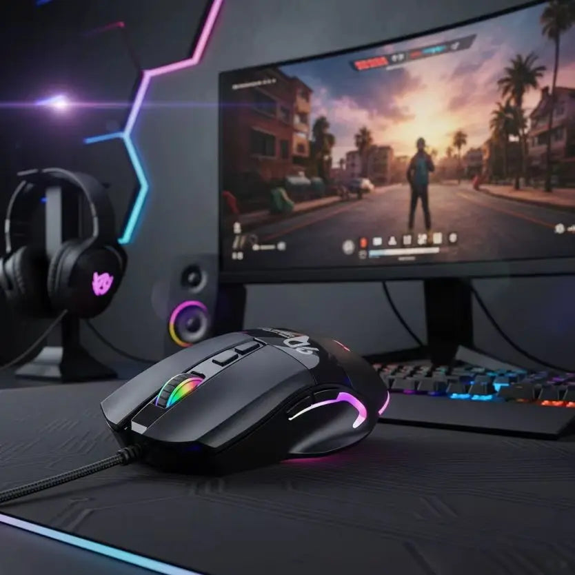 Programmable RGB Wired Gaming Mouse – 9 Buttons, 7200 DPI Wired Gaming Mouse HIP