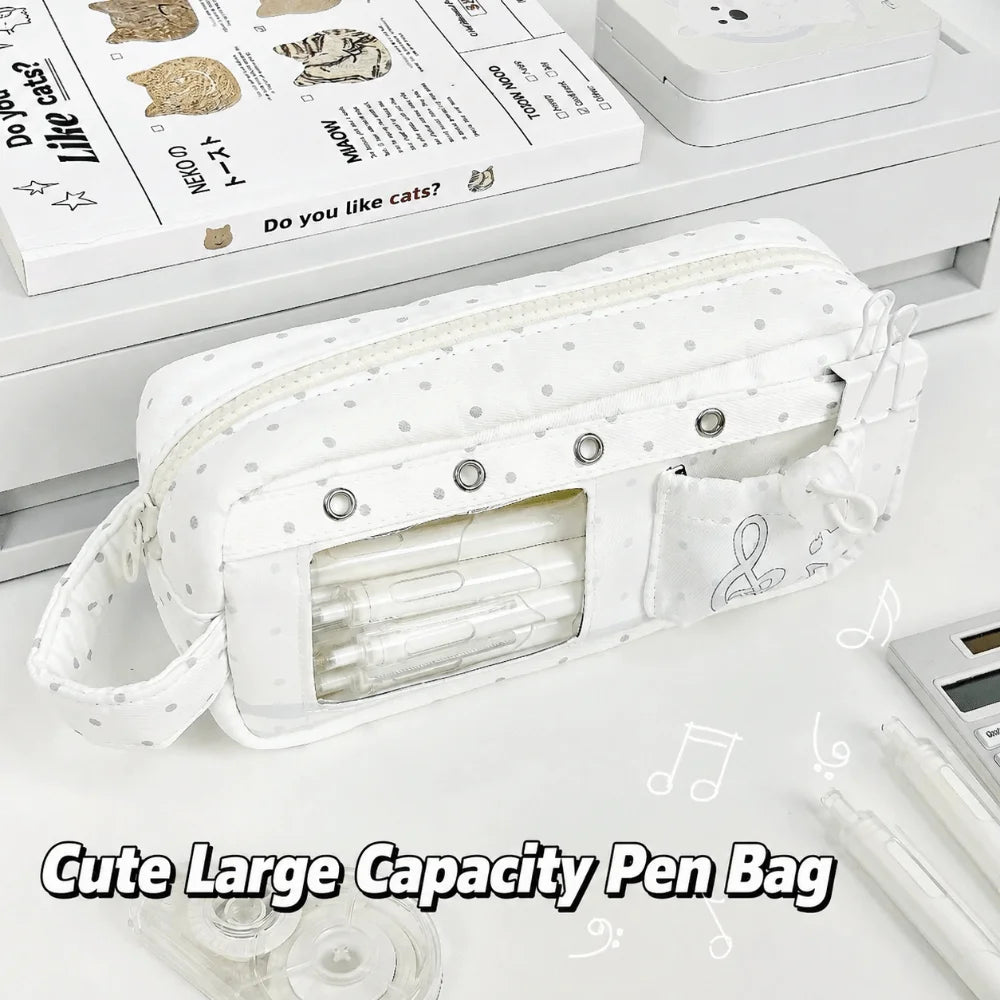 Polka Dot Music Note Pencil Case – Large Capacity Organizer Pencil Case HIP