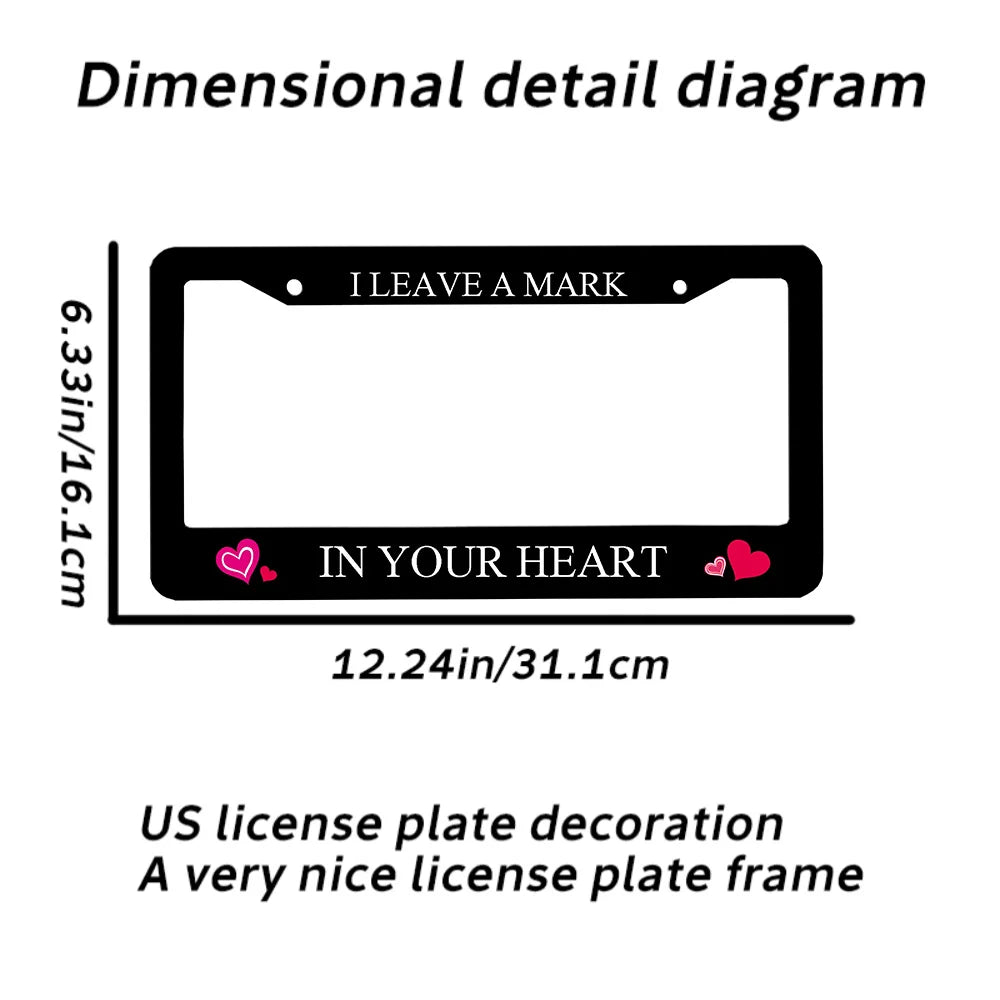 2-Pack Black Aluminum License Plate Frames with Pink Hearts License Plate Frame HIP