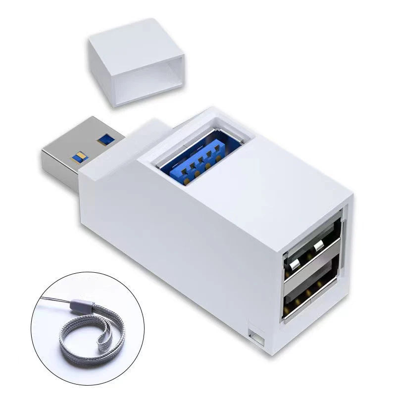 Mini USB 3.0 Hub – 3-Port High-Speed Splitter for PC & Laptop USB Hub HIP 3.0 USB white