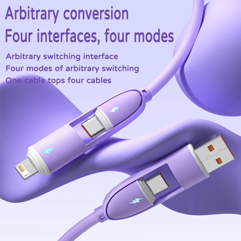66W Charging Cable Four in One Pd Liquid Tablet Flash Charging Suitable for iPhone, Huawei, Xiaomi Fast Charging Data Cable HIP
