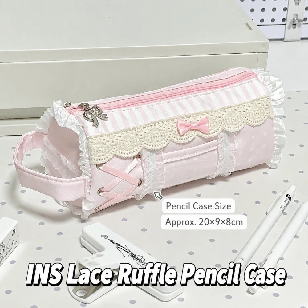 Lace Ruffle Pencil Case – Large Capacity Stationery Pouch Pencil Case HIP